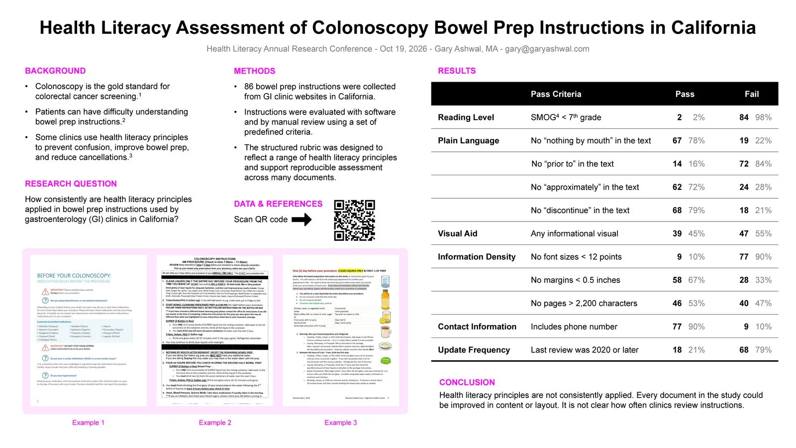 Health Literacy Assessment of Colonoscopy Bowel Prep Instructions in California