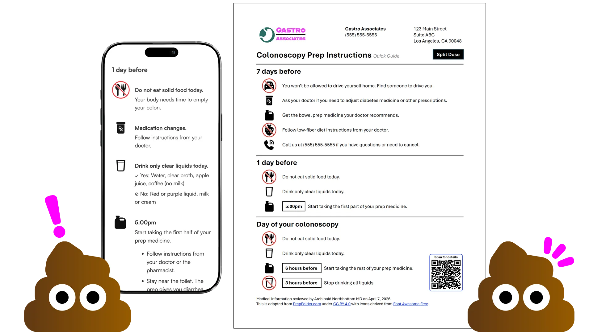 Colonoscopy prep instruction examples