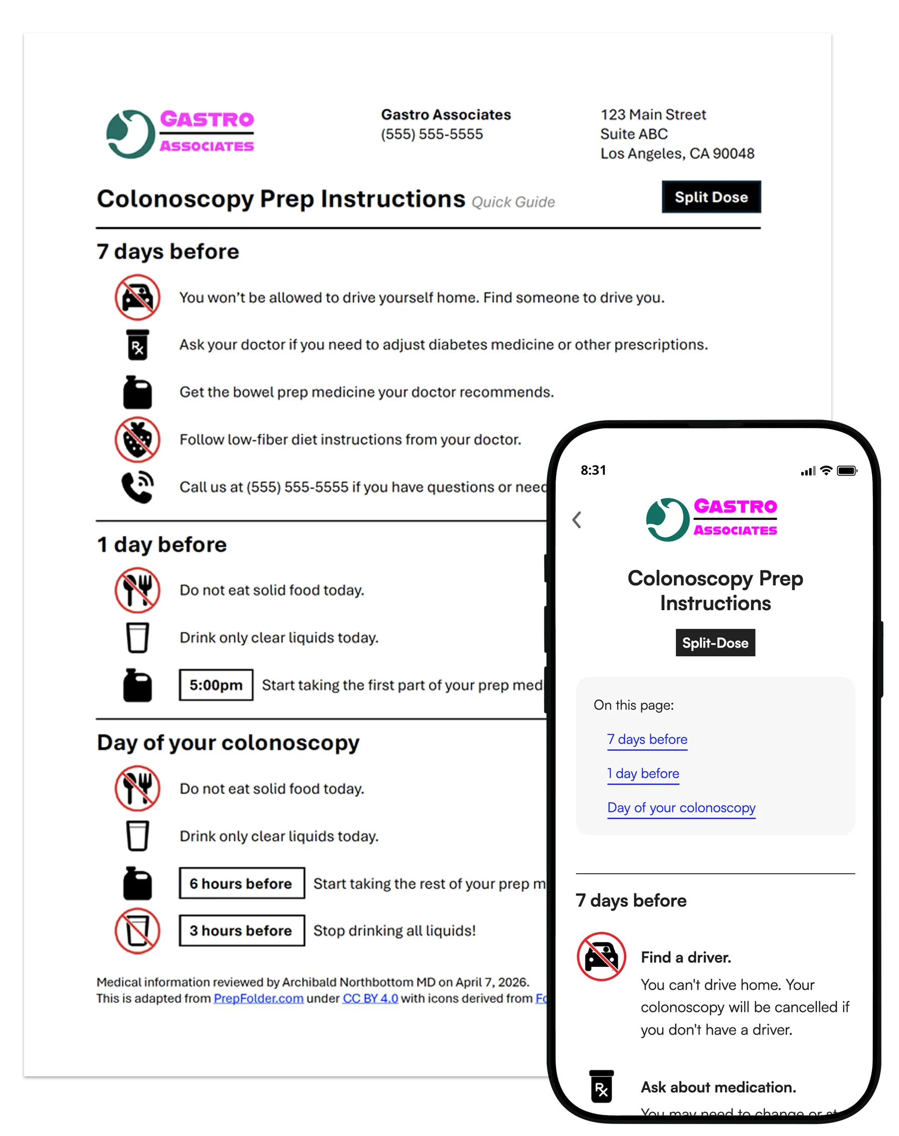 Colonoscopy prep instruction examples